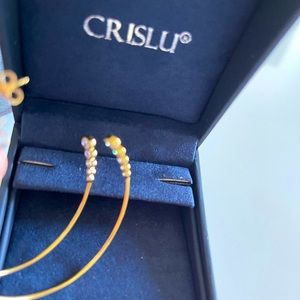 Set Hoop Earrings Earring - 3 stone Bezel / 18kt Yellow Gold / Brand New